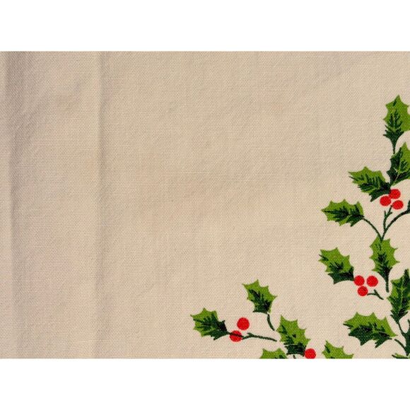 Vintage Christmas Printed Tablecloth Poinsettias Wreaths AS IS - Picture 5 of 7